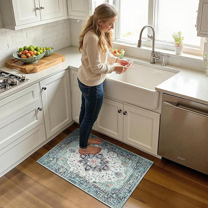 RELEANY Area Rugs 2'x3' Kitchen Rugs Entry Rug Small Rugs for Entryway Kitchen Bathroom Door Mat Indoor Entrance,Washable Non Slip, Green Navy Blue White Red Teal Colorful