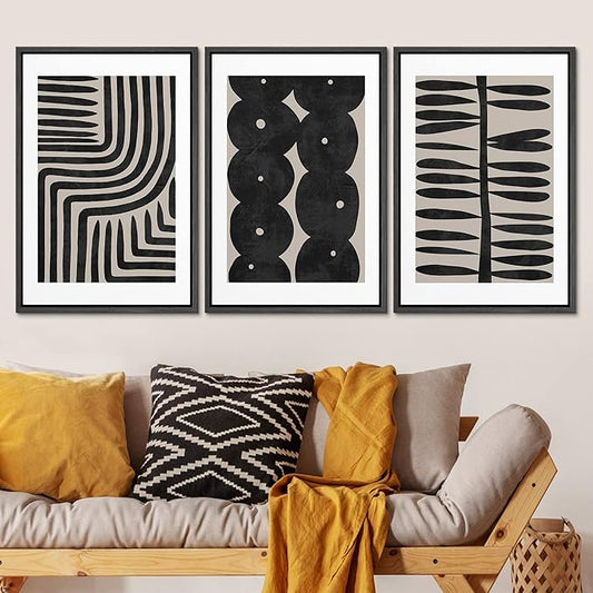 SIGNLEADER Framed Canvas Print Wall Art Set Geometric Black Paint Stroke Patterns Abstract Shapes Illustrations Modern Art Decorative Contemporary for Living Room, Bedroom, Office - 24"x36"x3 BLACK