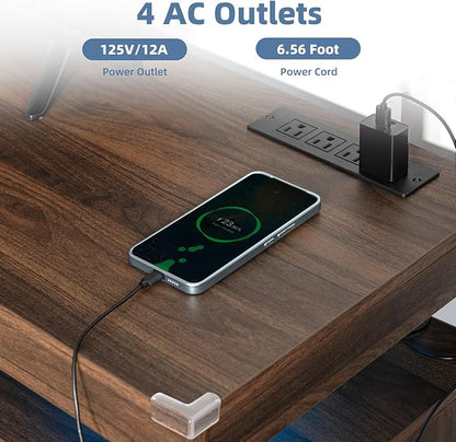 HOMMPA Modern LED TV Stand for 65/60/55 inch TV with Power Outlets, Gaming Console Storage Entertainment Center with LED Lights Game Cabinet for Living Room Walnut