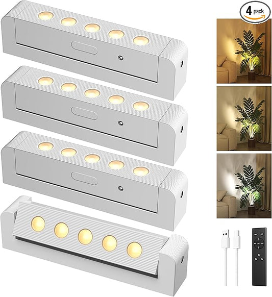 LED Spotlights Indoor, Rechargeable Uplights with Daily Auto Timer, 5500mAh Battery, 3CCT, Dimmable & Remote Control, Wireless Accent Lighting for Plants, Wall Display & Artwork