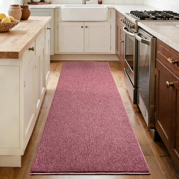 FinRèc 2x8 Washable Runner Rugs for Kitchen Hallway Bedroom, Low Pile Thin Rug Solid Color, Non-Slip Carpet Indoor for Home Decor (Red/White)