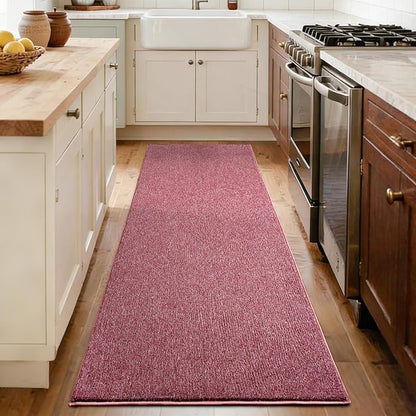 FinRèc 2x8 Washable Runner Rugs for Kitchen Hallway Bedroom, Low Pile Thin Rug Solid Color, Non-Slip Carpet Indoor for Home Decor (Red/White)