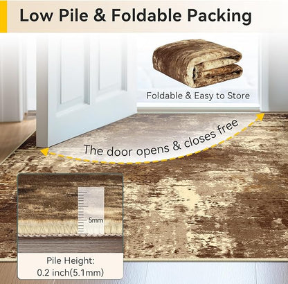 RELEANY Washable Area Rugs 9'x12' Non-Slip Modern Abstract Soft for Living Room Entryway Bedroom Nursery, Print Pattern, Brown Tan Beige Coffee