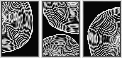 SIGNLEADER Framed Canvas Print Wall Art Set Duotone Geometric Wood Ring Circle Collage Abstract Shapes Illustrations Modern Art Boho Decorative for Living Room, Bedroom, Office - 24"x36"x3 WHITE