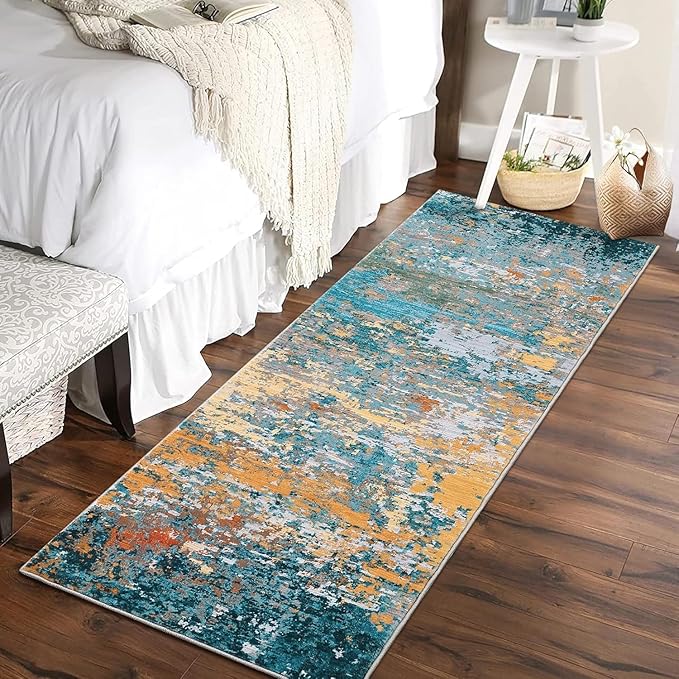 ROYHOME Modern Abstract 2x8 Runner Rug Washable Non Slip Stain Resistant Rug for Hallway Kitchen Bedroom Non Shedding Low Pile Indoor Floor Cover,Multi Color