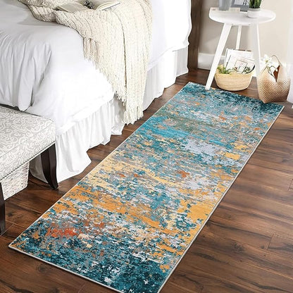 ROYHOME Modern Abstract 2x8 Runner Rug Washable Non Slip Stain Resistant Rug for Hallway Kitchen Bedroom Non Shedding Low Pile Indoor Floor Cover,Multi Color