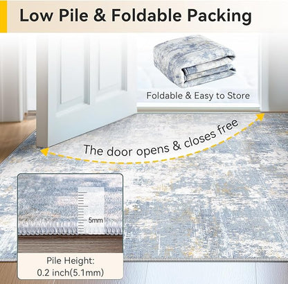 RELEANY Washable Area Rugs 8'x10' Non-Slip Modern Abstract Soft for Living Room Entryway Bedroom Nursery, Print Pattern, Light Blue