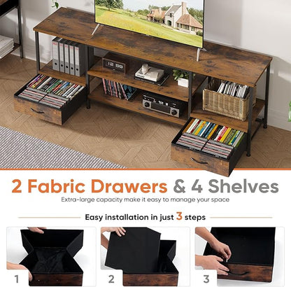 DUMOS 63 inch TV Stand, Entertainment Center with Charging Station (2AC+USB+Type-C), Media Console Table with Storage Drawers & Open Shelves, Heavy Duty Frame for Living Room, Rustic Brown