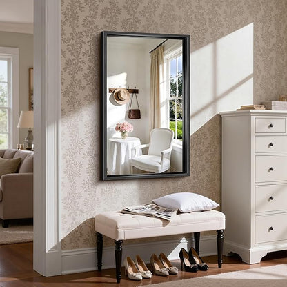 CIRCUMI 24"x40" Brushed Black Mirror with Chunky Box Metal Frame, Bathroom Mirror for Vanity Remodel & New Home, Living Room, Entryway, Rectangular Wall Mirror, Tempered Glass, Vertical or Horizontal