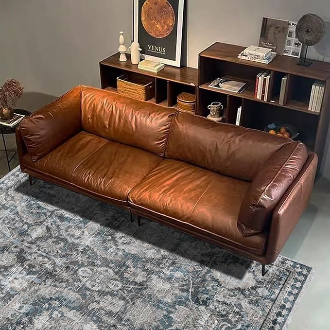 RUGSURE Washable Area Rugs - Perfect for Living Room, Bedroom, Kids Room, Nursery - Stain & Water Resistant Non-Slip, Pet & Child Friendly, Vintage Tribal Area Rugs (Grey and Blue, 5' x 7')