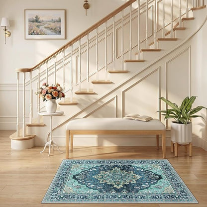 RELEANY Area Rugs 2'6"x4' Kitchen Rugs Entry Rug Small Rugs for Entryway Kitchen Bathroom Door Mat Indoor Entrance,Washable Non Slip, Teal Green Lake Blue Turquoise