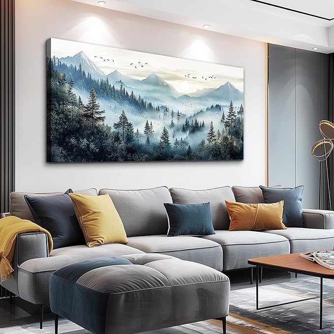 FUHAIHUA Canvas Wall Art For Living Room Wall Decor For Bedroom Office Wall Decoration Mountain Landscape Painting Forest Fog Pictures Artwork Room Aesthetic Home Decor 20x40 In