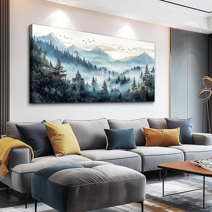 FUHAIHUA Canvas Wall Art For Living Room Large Wall Decor For Office Bedroom Decorations Mountain Landscape Pictures Forest Fog Painting Artwork Room Wall Mural Aesthetic Home Decor 30x60 In