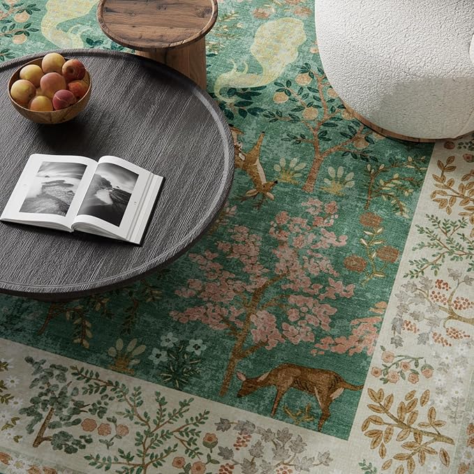 Washable Area Rugs for Living Room: 6x9 Bedroom Rug Stain Resistant Non Slip Low Pile Lightweight Soft Carpets for Living Room Dining Room Kitchen Nursery Kids Room Farmhouse Indoor