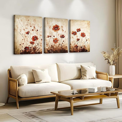 TTHYUEWS Boho Wall Decor For Living Room Large Canvas Wall Art For Bedroom Office Decorations Flowers Watercolour Paintings Abstract Wall Pictures Artwork Modern Home Decor 3 Piece Ready To Hang