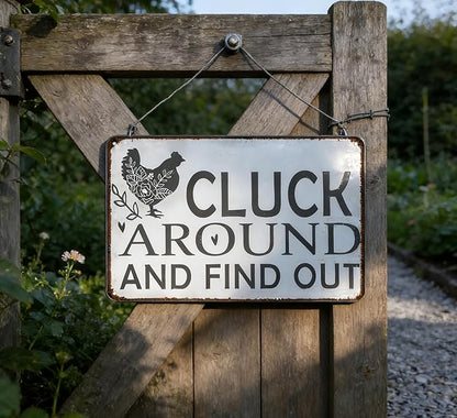 Vintage Chicken Metal Signs "Cluck Around and Find Out" Iron Wall Decor Funny Warning Tin Sign for Home Farm Chicken Coop Farmhouse Kitchen Garden Decor 8 X 12 Inch