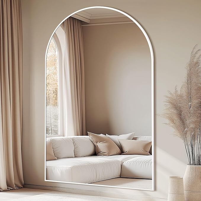 MELOMOIR 44"x72" Oversized Floor Mirror, Free Standing Leaning or Hanging, Suitable for Bedroom Living Room Home Gym Cloakroom, Thin Aluminum Frame, Tempered Glass, White