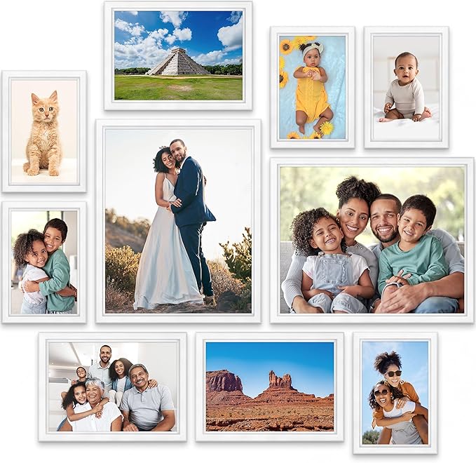 Icona Bay Combination White Picture Frames Set - 10 PC (Five 4x6, Three 5x7, Two 8x10), Classy Contemporary Style, Maestro Collection for Wall Gallery
