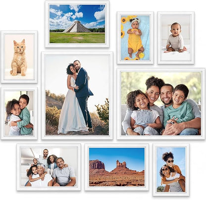 Icona Bay Combination White Picture Frames Set - 10 PC (Five 4x6, Three 5x7, Two 8x10), Classy Contemporary Style, Maestro Collection for Wall Gallery