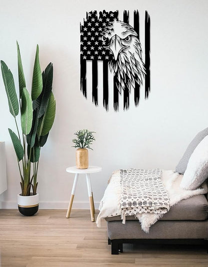 American Eagle Metal Wall Art American Flag Wall Decor Eagle Wall Signs Fourth of July Independence Day Decorations Metal Wall Decor For Home Office Living Room Indoor Outdoor ( Black 11.2 x 16.6 In )