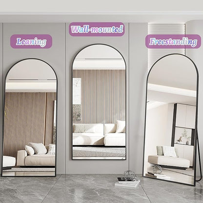 76"×34" Arched Full Length Floor Mirror, Standing Mirror with Aluminum Frame, Large Body Mirror of Free Standing/Wall Mount/Leaning for Bedroom, Living Room, Dressing Room, Black