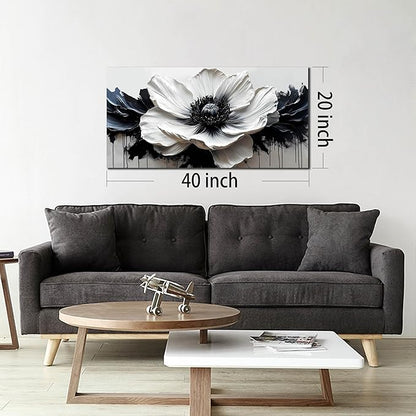 HUBOSKN Flower Canvas Wall Art for Living Room - Black and White Wall Art for Bedroom - Modern Wall Decor for Bedroom Women Size 20" x 40"