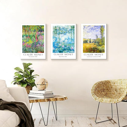 WENGTIAO Claude Monet Canvas Wall Art Prints Monet Iris Garden Landscape Oil Paintings Vintage Impressionist Reproduction Posters Pictures Classic Water Lilies Artwork for Living Room Bedroom 16x24x3