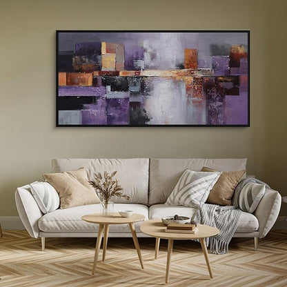 yiijeah Abstract Purple Wall Decor Bedroom Canvas Bathroom Art Picture Items for Women Framed Artwork Print 48x24 Inches