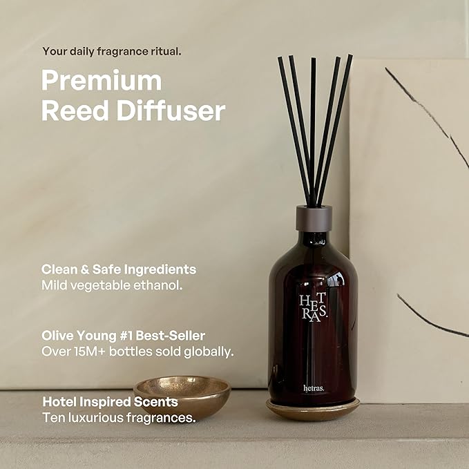 hetras Premium Reed Diffuser Set 16.9 fl.oz. 2 Pack | Black Cherry - Blackcherry Juice & Amber Scent | Long-Lasting Luxury Fragrance with 10 Reed Sticks for Home & Office | Gifts for Loved One