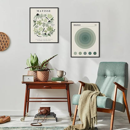 Habseligkeit Sage Green Matisse Wall Art Posters, Boho Vintage Master Wall Decors, Posters for Room Aesthetic Unframed, 8x10in, Set of 6
