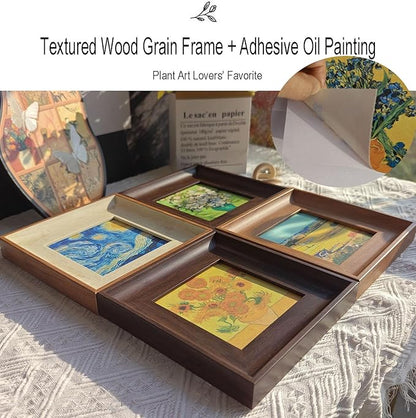 Set of 4 Van Gogh Painting & Air Plant Living Holder Stand Wall Art Decor 2-in-1 DIY 3D Magnetic Textured Airplant Frames with Famous Art Prints, Vintage Living Room Bedroom Wall Hanging Decorations
