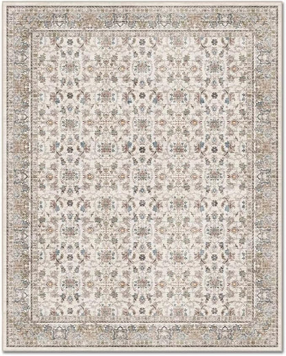 Washable 4x6 Rugs for Living Room, Boho Non-Slip Vintage Distress Small Rugs for Bedroom Nursery Office, 0.3" Neutral Oriental Throw Thin Carpet with Cushioning Pad,Cream/Blue/Orange/Multi,A2