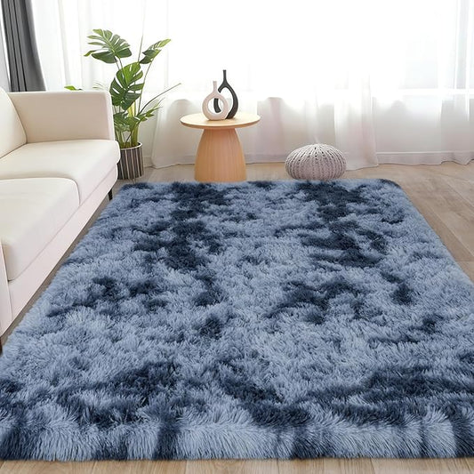 Rug for Living Room Bedroom, 5x7 Area Rugs for Living Room, Ultra Soft Modern Shaggy Carpets Fuzzy Rug for Boys Girls Dorm Nursery Home Decor Aesthetic, Upgrade Non-Slip Durable, Tie-Dyed Blue Grey