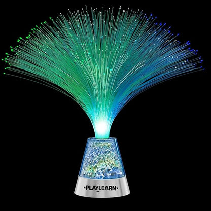Playlearn 13” LED Fiber Optic Lamp - USB/Battery Powered – Color Changing Crystal Base – Fiber Optic Light Sensory Lamp