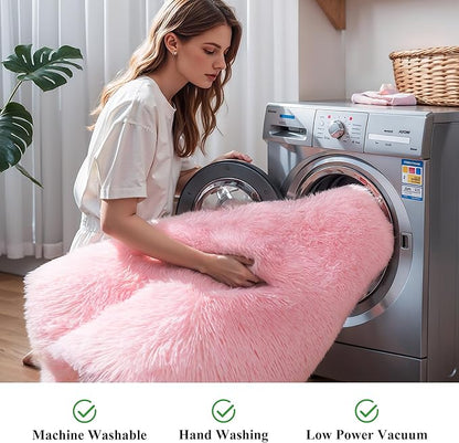 KICHOWUA Thick Area Rug 5x7 Pink Fluffy Shag – Ultra Soft Plush Fuzzy Washable Thickened Non-Slip Fuzzy Carpet for Girls Bedroom Living Room, Modern Furry Shaggy Rug for Kids Nursery Boys Dorm Room