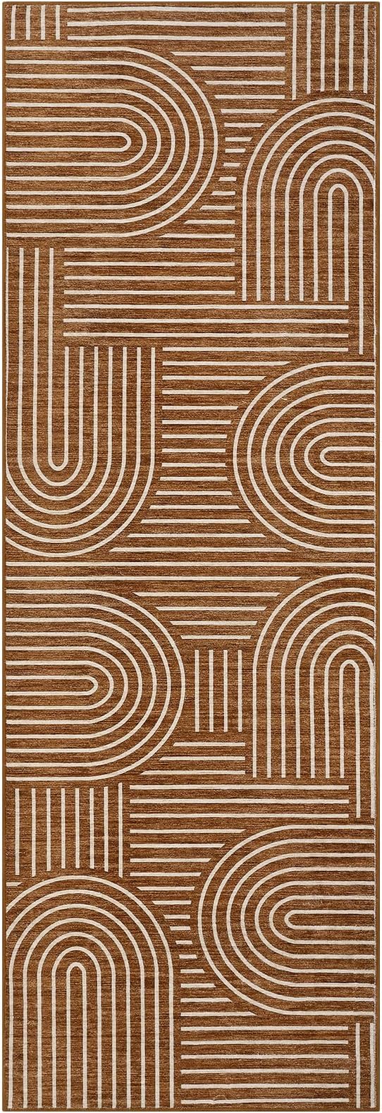ROYHOME Modern Rug 2.5x8 Runners for Hallways, Abstract Kitchen Runner Rugs Non Slip Bath Runners, Rainbow Washable Runner Rug for Bedroom, Soft Long Rugs for Entryway Bathroom Laundry Dorm, Copper