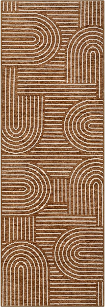 ROYHOME Modern Rug 2x6 Runners for Hallways, Abstract Kitchen Runner Rugs Non Slip Bath Runner, Rainbow Washable Runners Rug for Bedroom, Soft Long Rugs for Entryway Bathroom Laundry Dorm, Copper