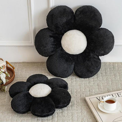 Flower Pillows, Decorative Pillows for Couch, Cute Daisy Pillow for Bed, Flower Shaped Decorative Throw Pillow Room Decor (Black, 14.9 Inches)