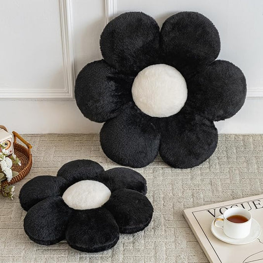 Flower Pillows, Decorative Pillows for Couch, Cute Daisy Pillow for Bed, Flower Shaped Decorative Throw Pillow Room Decor (Black, 14.9 Inches)