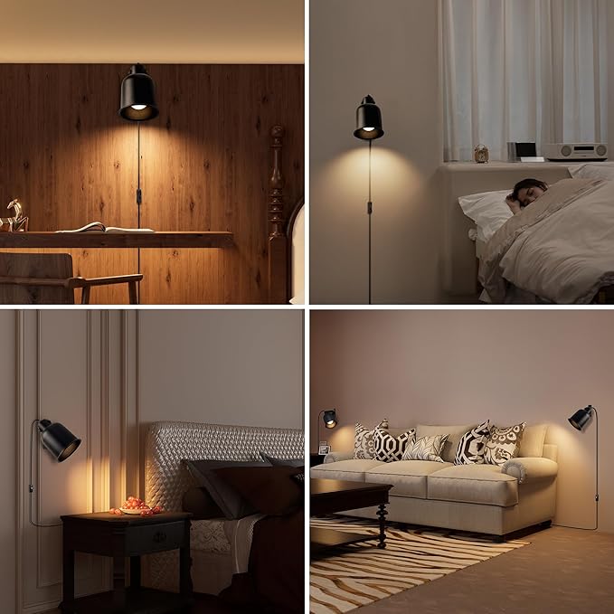 Aisilan Plug-in Wall Sconce Lighting, Adjustable Wall Light for Bedroom Bedside, Modern Indoor Wall Sconce for Reading with Cord, Easy Install 7W 3000K Bulb for Living Room Hallway