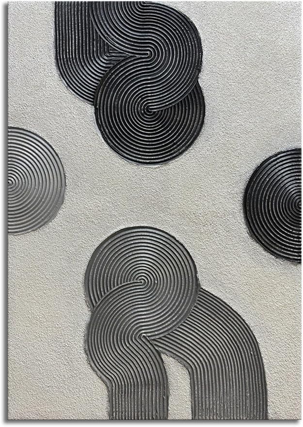 Slyart Grey and Black Abstract Textured Wall Art, Hand-Painted 3D Oil Paintings on Canvas Wall Art 40x28 inch Contemporary Art