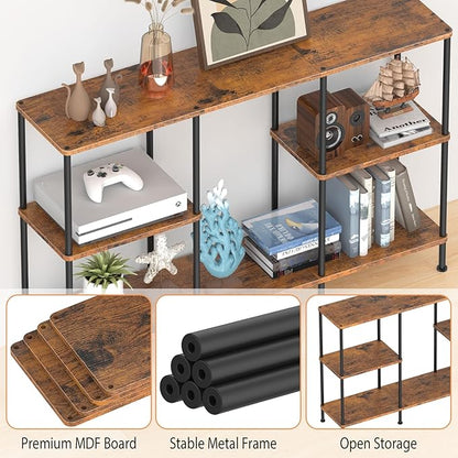 50 Inch TV Stand, Tall Entertainment Center with Open Storage Shelves,3 Tier Tall Farmhouse TV Console Table for Small Spaces, Media Cabinet Rustic Entertainment Center for Living Room Bedroom, Brown