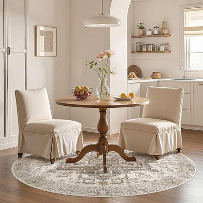 6x6 Round Area Rugs Washable Vintage - Soft Traditional Rugs for Living Room Large Non Slip Backing with Low Pile Farmhouse Oriental Retro Carpet for Bedroom Dining Room or Home Office - Light Brown