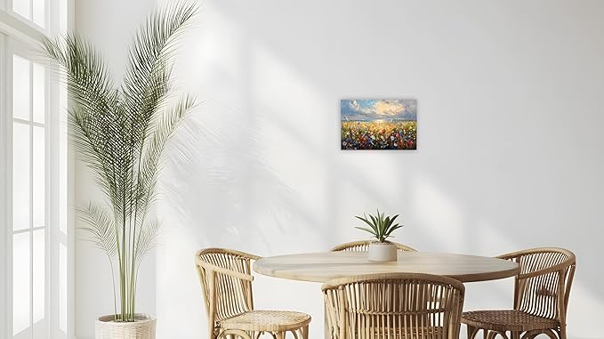 TutuBeer 1 Pcs Wildflower Field Artwork Rustic Wildflower Field at Beach Vintage Wall Art Canvas Prints Wild Flower Wall Art Rustic Style Kitchen Office Farmhouse Bathroom Decor 20x30inch
