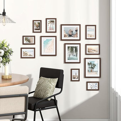Venusmiles 12 Pack Picture Frames Collage Wall Decor, Gallery Frame Set for Wall Mounting or Tabletop Display, Multi Sizes Including 4pcs 8x10, 4pcs 5x7, 4pcs 4x6, Walnut