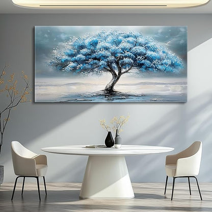 FUHAIHUA Farmhouse Wall Decor For Living Room Large Canvas Wall Art For Bedroom Office Decorations Blue Tree Paintings Abstract Wall Pictures Artworks Ready To Hang Home Decor Mural Art 24"X48"