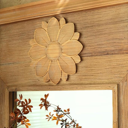 ZIYOO Full Length Wall Decorative Mirror with Carved Lotus Accent, in Natural Wood Finish, Floor or Wall Mounted, Living Room, Entryway Japandi Wabi-Sabi Home Decor, 74"x21"