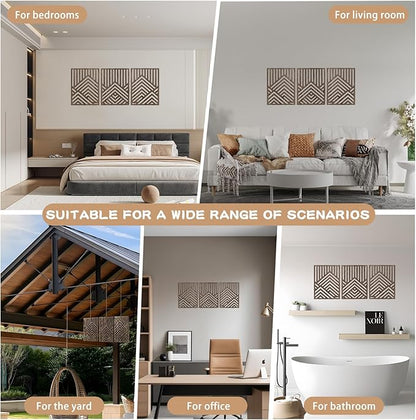 3PCS Wood Mountain Wall Art, Modern Wooden Panel Mountain Wall Decor, Decorative Forest Nature Abstract Line Minimalist Wall Art for Living Room Bedroom Farmhouse, 16.5x 12.5in (Dark brown)