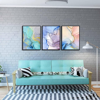 AHUASJART Abstract Wall Art For Living Room Large Wall Decoration For Bedroom Colorful Color Abstract Wall Paintings Office Wall Decor Pictures Modern Home Decor Set of 3 Black Framed Art Prints