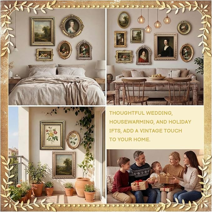 Xuhal 10 Pcs Gold Vintage Picture Frames for Wall, Flat Printed Patterns, Ornate Vintage Farmhouse Photo Frame Multi Sizes, Antique French Country Wall Art for Gallery Bedroom Living Room Home Decor